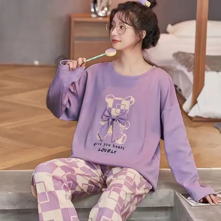 Lilac Give your heart Lovely Full Sleeves with Printed Pajama The Ultimate Dream Wear Sleep Suit (RX-334)