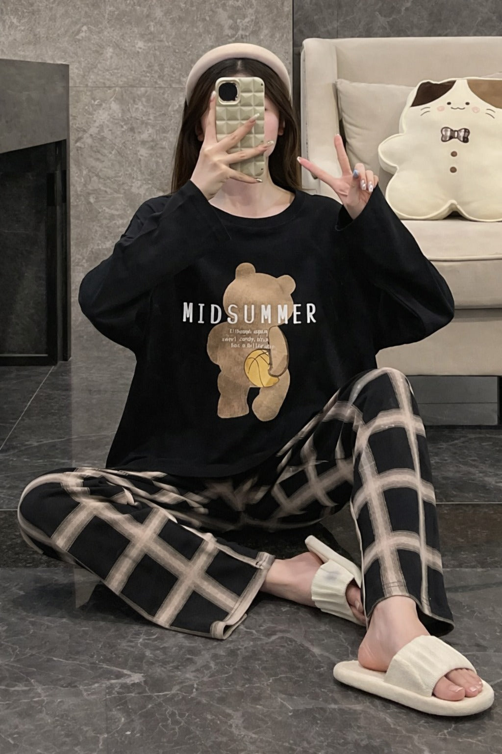 Black Mid Summers Printed with checkered trouser Night suit (RX-419)