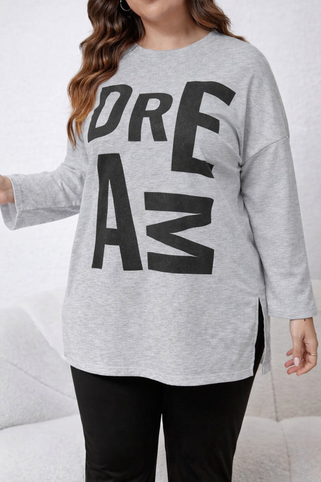 Grey Dreams long Shirt with black trouser night suit For her (RX-425)